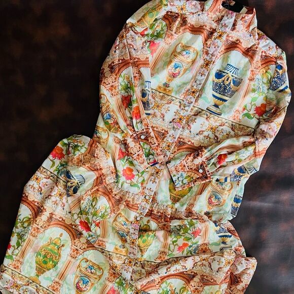Dalia Macphee NWT Multi Maxi Dress Ancient Grecian Urns Roman Majestic Floral LG - Picture 16 of 16